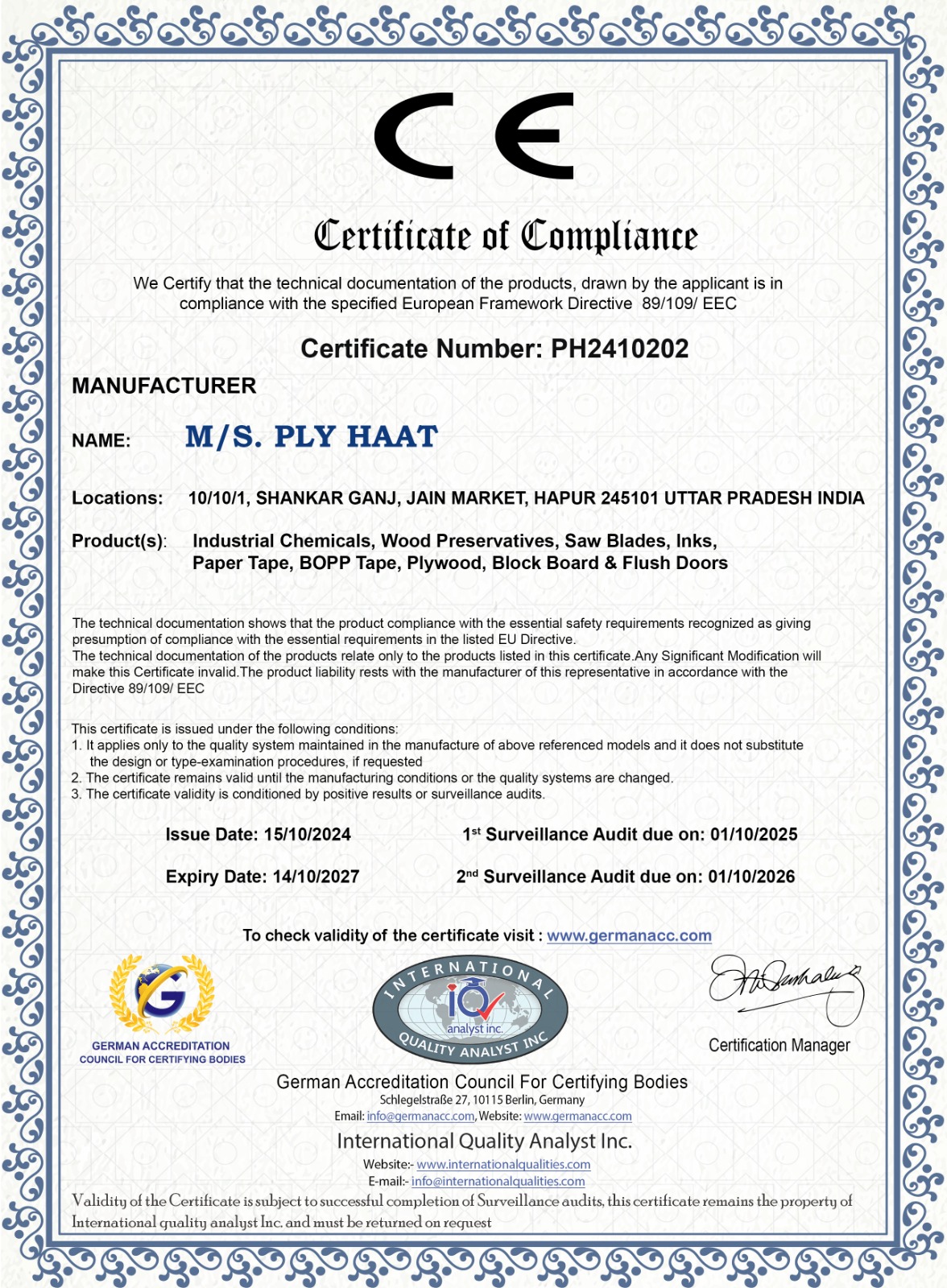 CE Compliance — Certificate of Compliance