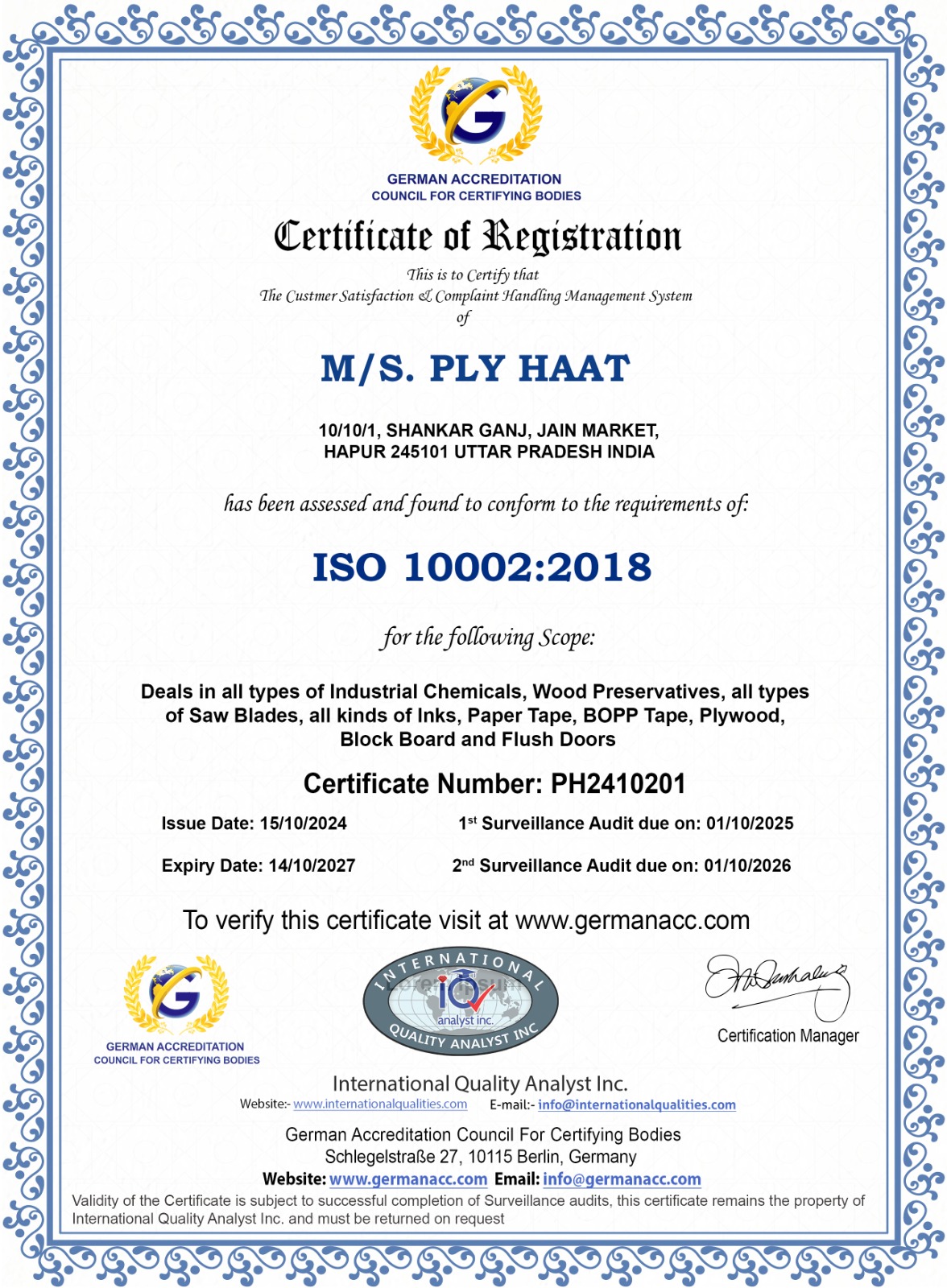 ISO 10002:2018 — Customer Satisfaction & Complaint Handling